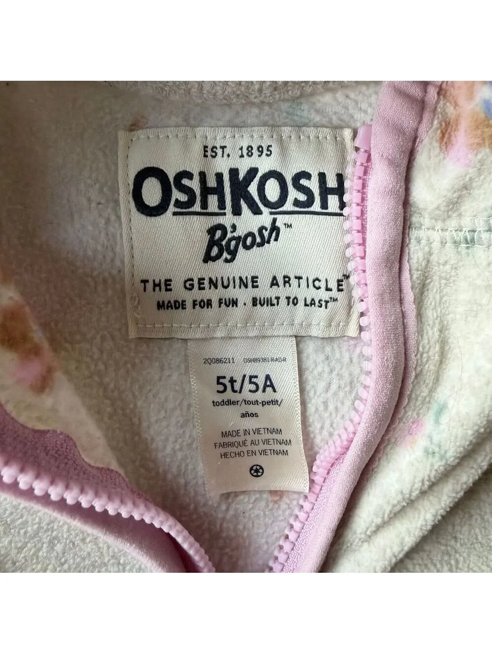 OshKosh B'gosh Toddler Girls Floral Fleece Quarter Zip Pullover Sweater Size 5T